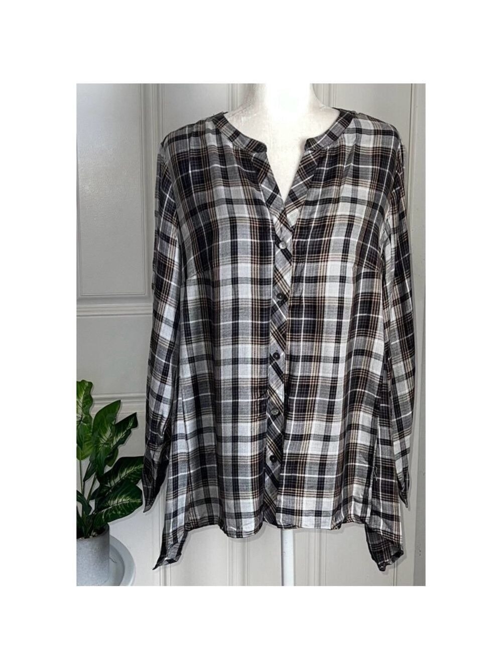 Women's Workshop Republic Clothing Plaid Shirt 1X Black White
